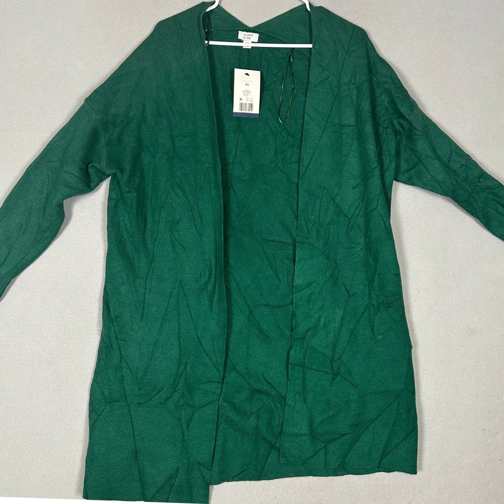 NEW Crown Ivy Cardigan Womens XS Open Front Hunt Green Longline Casual Sweater
